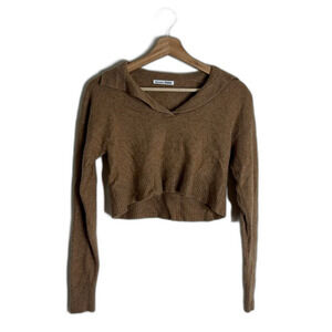 REFORMATION Brown Cashmere Polo Cropped Sweater size XS cozy soft prep